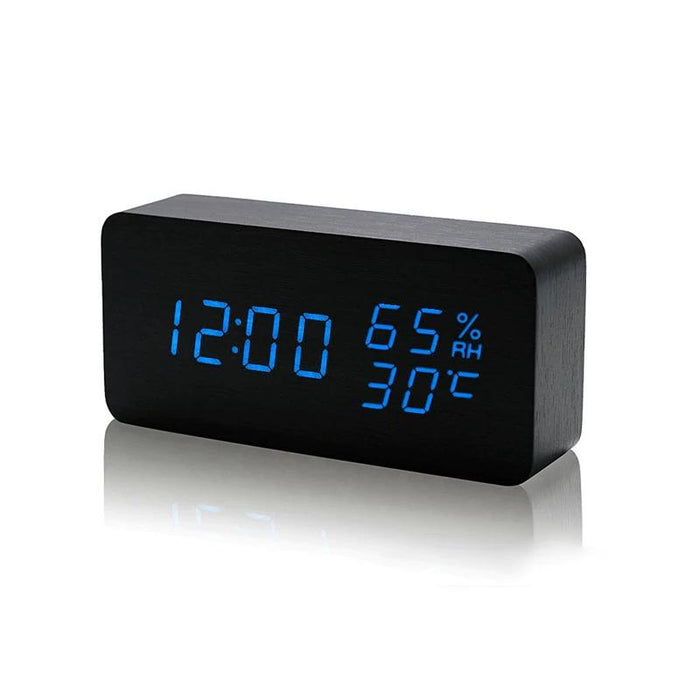 Black Wood Rectangular LED Clock