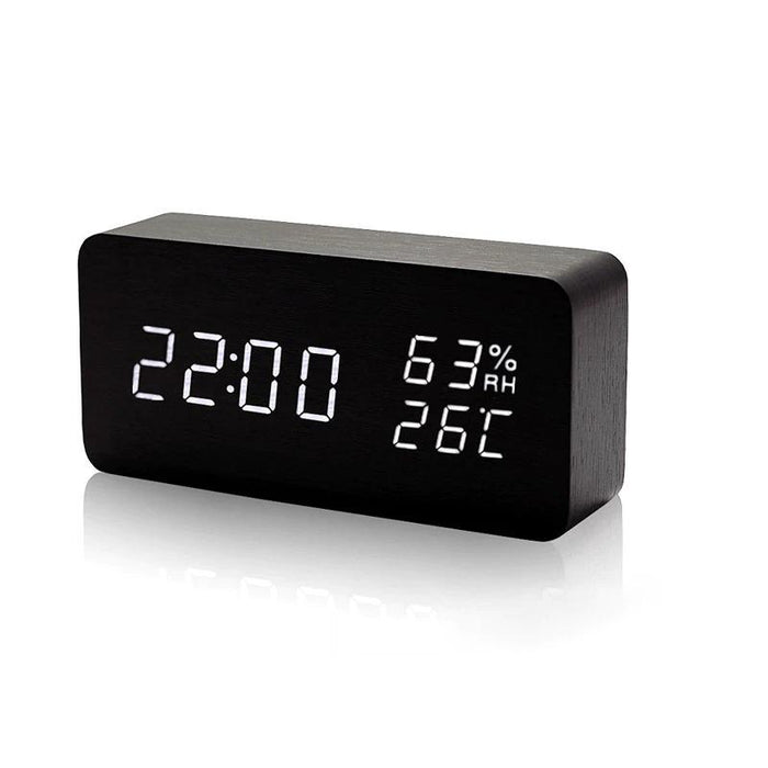 Black Wood Rectangular LED Clock