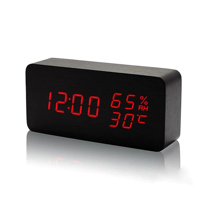 Black Wood Rectangular LED Clock