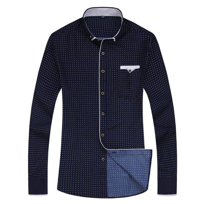 Men's Dark Blue Dotted Dress Shirt