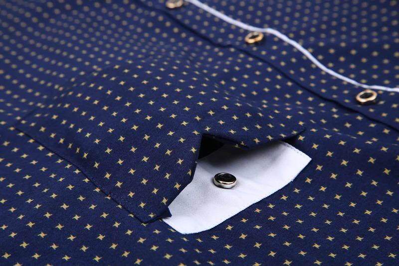 Men's Dark Blue Dotted Dress Shirt