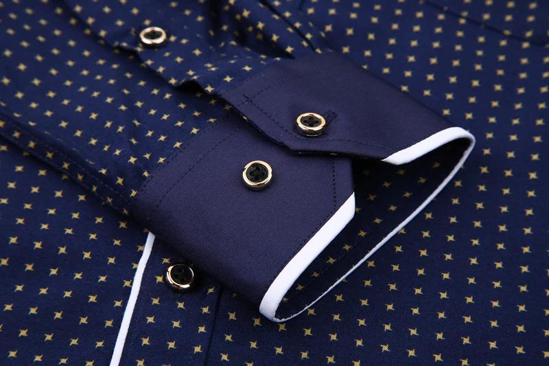 Men's Dark Blue Dotted Dress Shirt