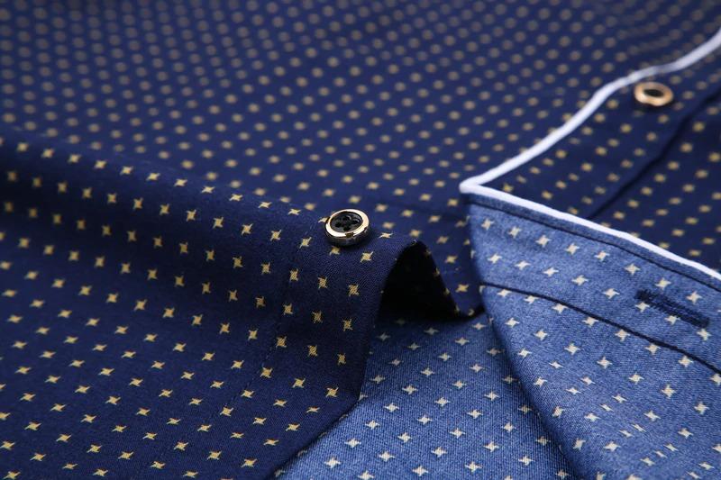 Men's Dark Blue Dotted Dress Shirt