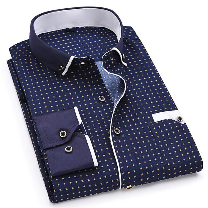 Men's Dark Blue Dotted Dress Shirt