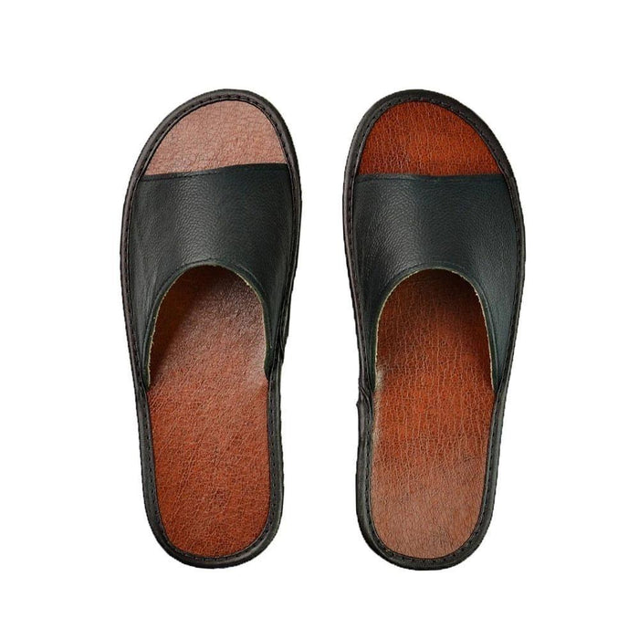 Men's Black Leather Sunday Slides