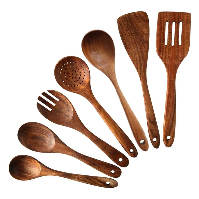 7 Piece Wooden Cooking Utensils Set