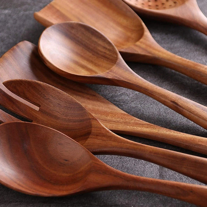 7 Piece Wooden Cooking Utensils Set