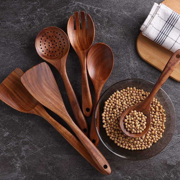 7 Piece Wooden Cooking Utensils Set