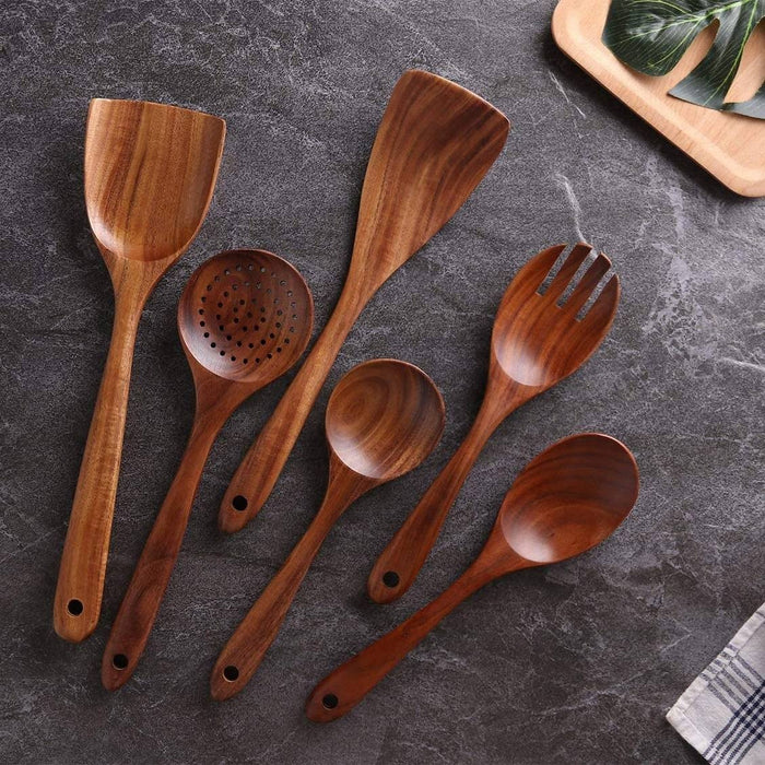 7 Piece Wooden Cooking Utensils Set