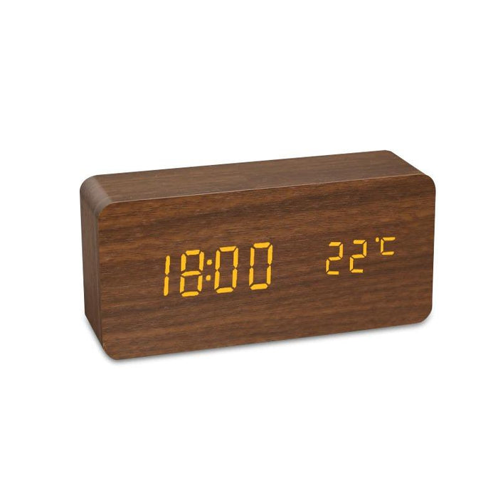 Dark Brown Wood Rectangular LED Clock