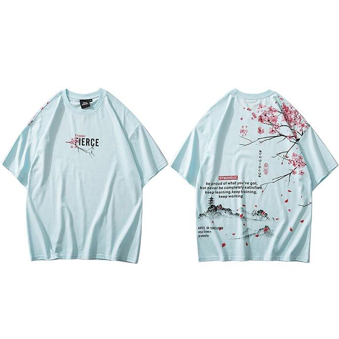 Blue Cherry Blossoms Men's Japanese Tee