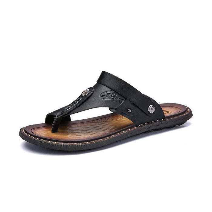 Men's Black Leather Casual Sandal