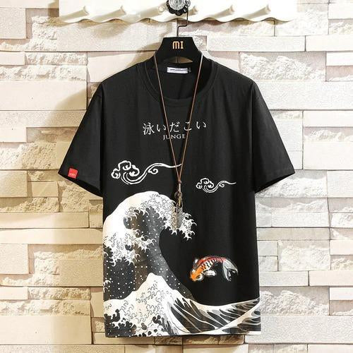 Black Men's Japanese Koi Tee