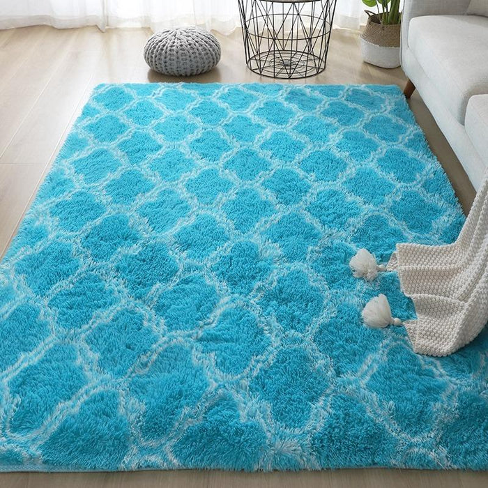 Blue Zig Zag Patterned Fluffy Area Rug