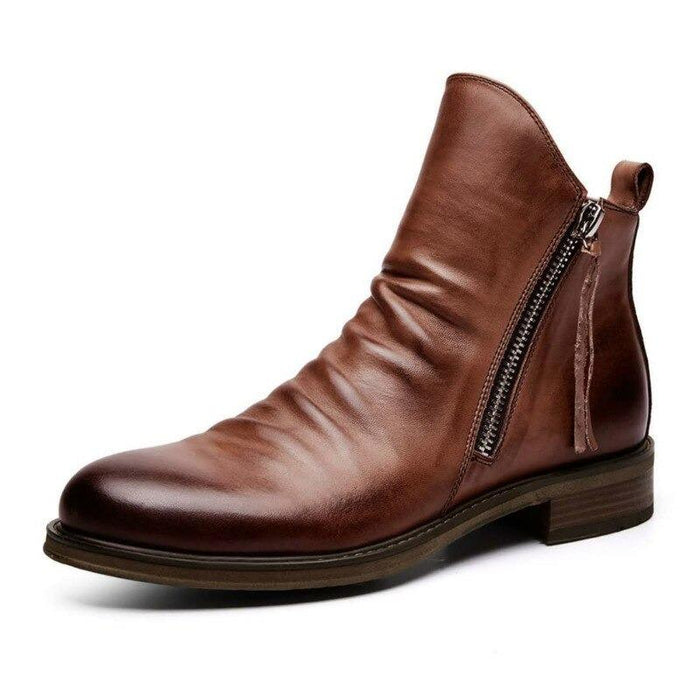 Men's Brown Leather Western Zipped Boot