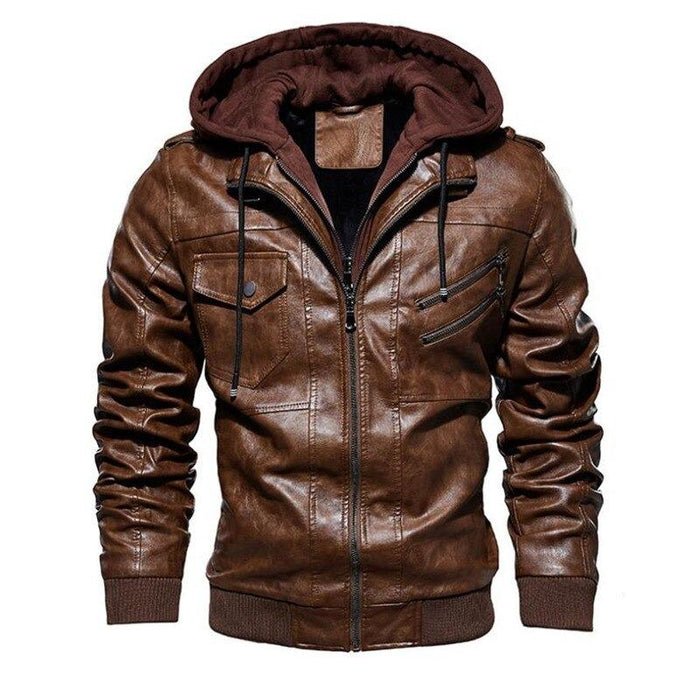 Dark Brown Men's Hooded Motorcycle Jacket