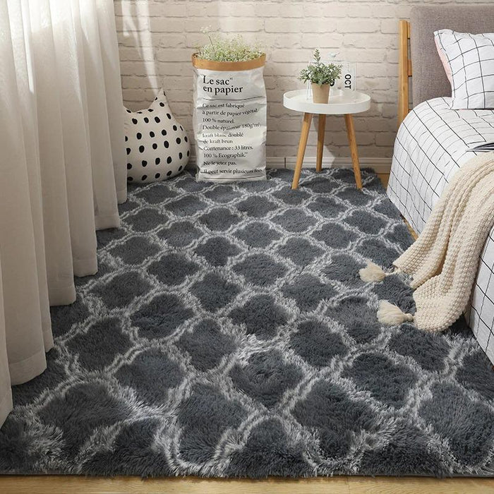 Dark Grey Cloud Patterned Fluffy Area Rug