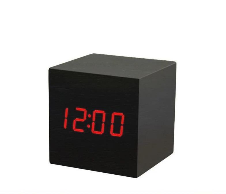 Black Wood Cube LED Clock
