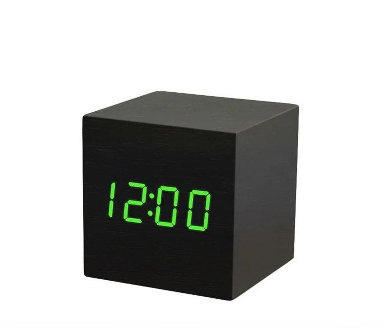 Black Wood Cube LED Clock
