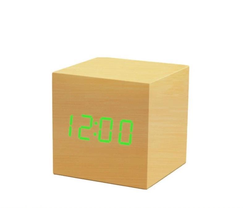 Bamboo Wood Cube LED Clock