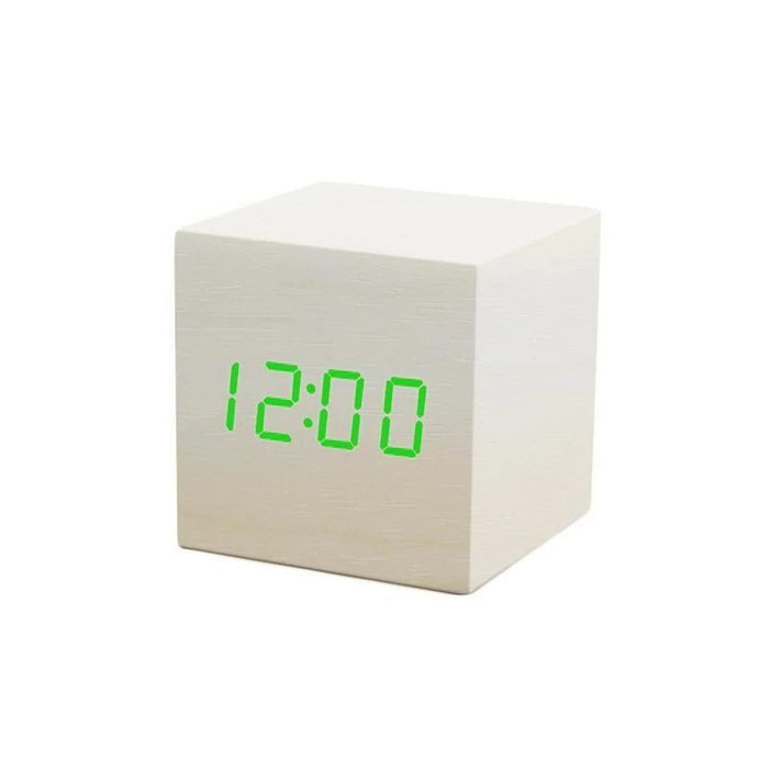 White Wood Cube LED Clock