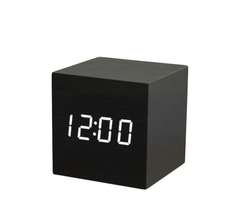 Black Wood Cube LED Clock
