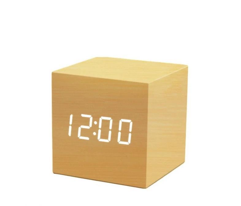 Bamboo Wood Cube LED Clock