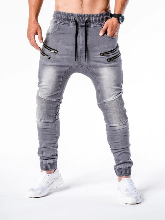 Men's Light Grey Zippered Street Jeans