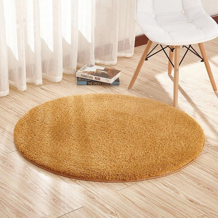 Brown Fluffy Circular Space Rug