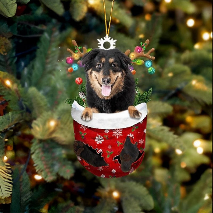 English Shepherd In Snow Pocket Christmas Ornament SP130