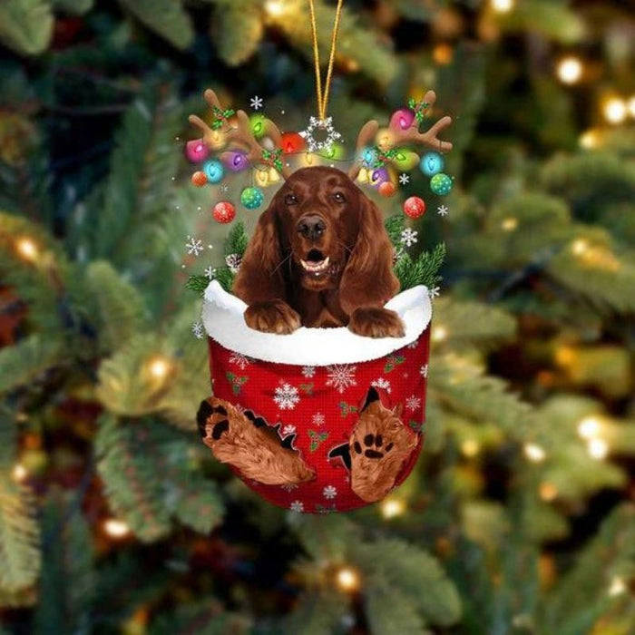 Irish Setter In Snow Pocket Christmas Ornament SP254