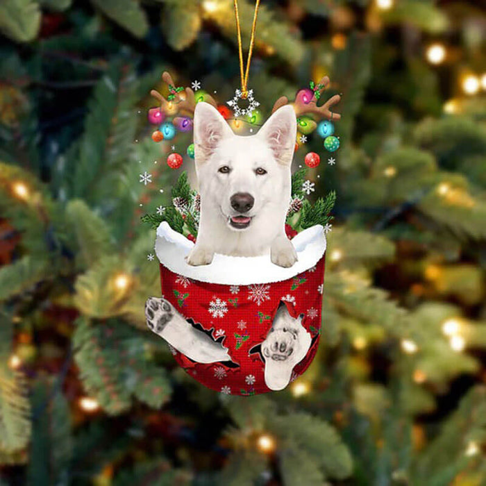 German Shepherd In Snow Pocket Christmas Ornament SP284