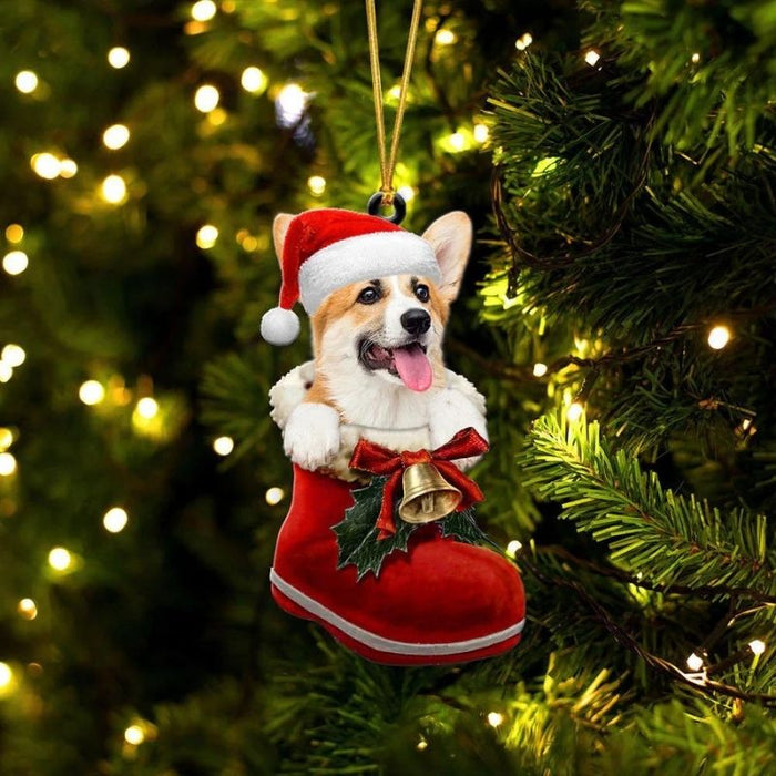 Pembroke Welsh Corgi In Santa Boot Christmas Hanging Ornament SB063