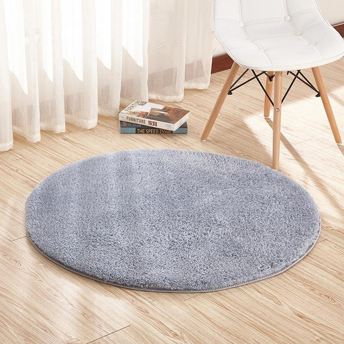 Grey Fluffy Circular Space Rug