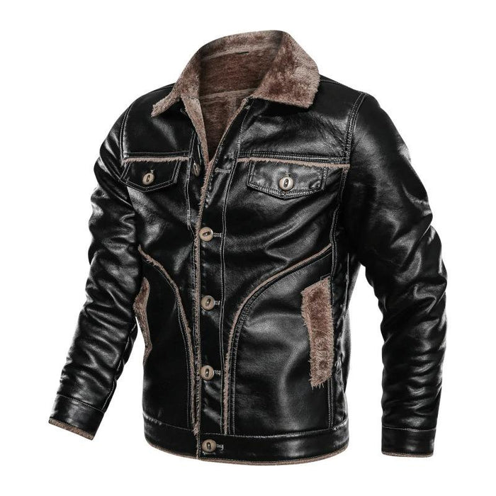 Black Men's Furred Motorcycle Jacket