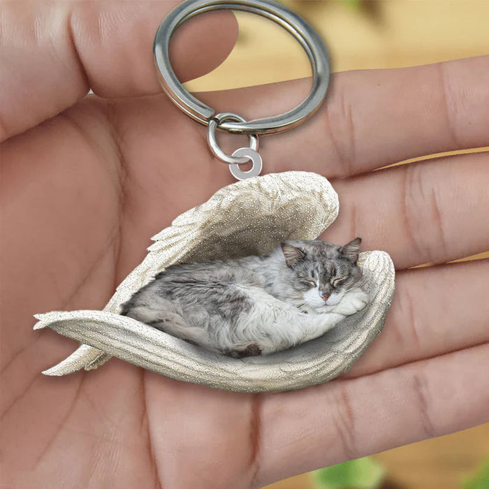 Sleeping Angel Acrylic Keychain Norwegian Forest Cat