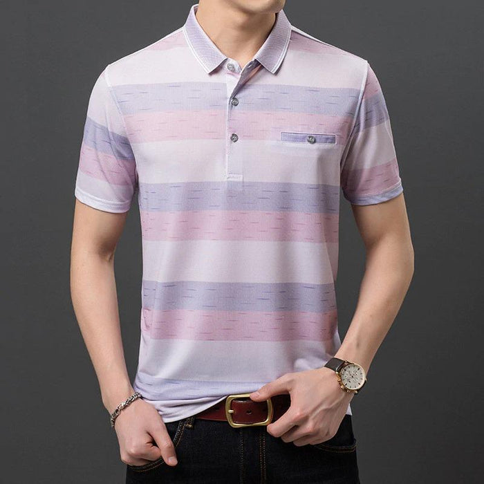 Davis Pink Striped Men's Performance Polo