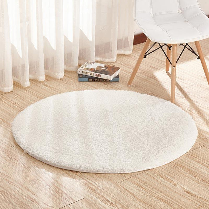 White Fluffy Circular Space Rug