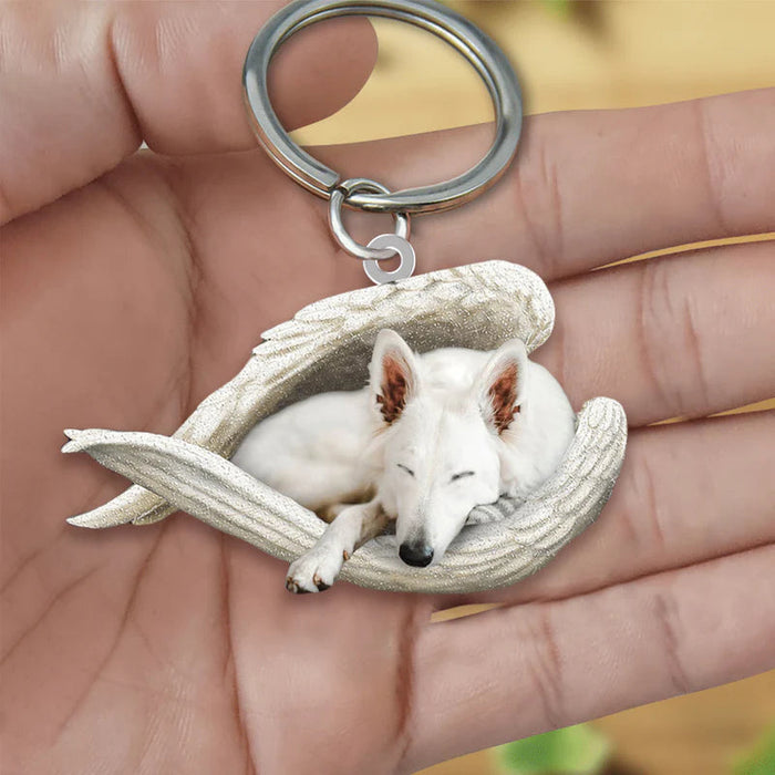 Sleeping Angel Acrylic Keychain White German Shepherd