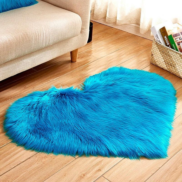 Blue Fluffy Heart Rug