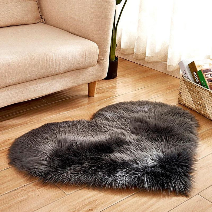 Dark Brown Fluffy Heart Rug