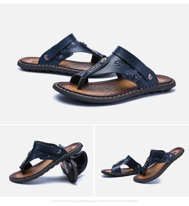 Men's Blue Leather Casual Sandal