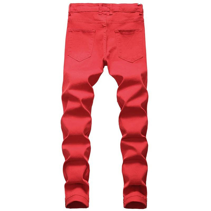 Men's Red Distressed Skinny Jeans