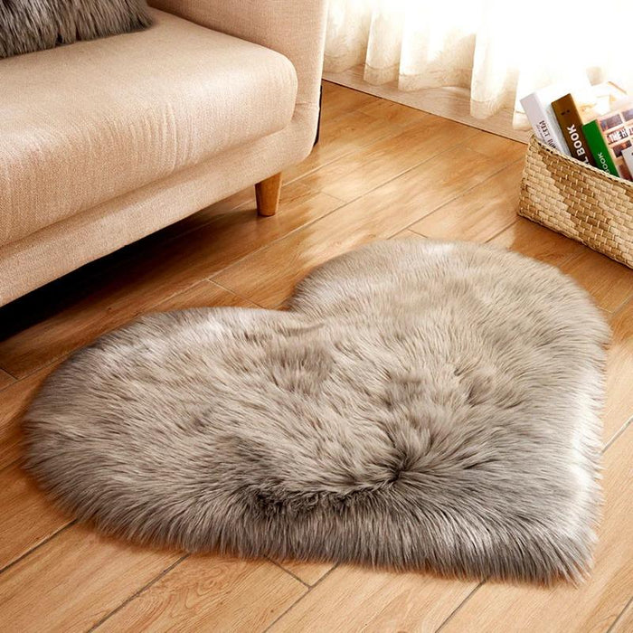 Light Brown Fluffy Heart Rug