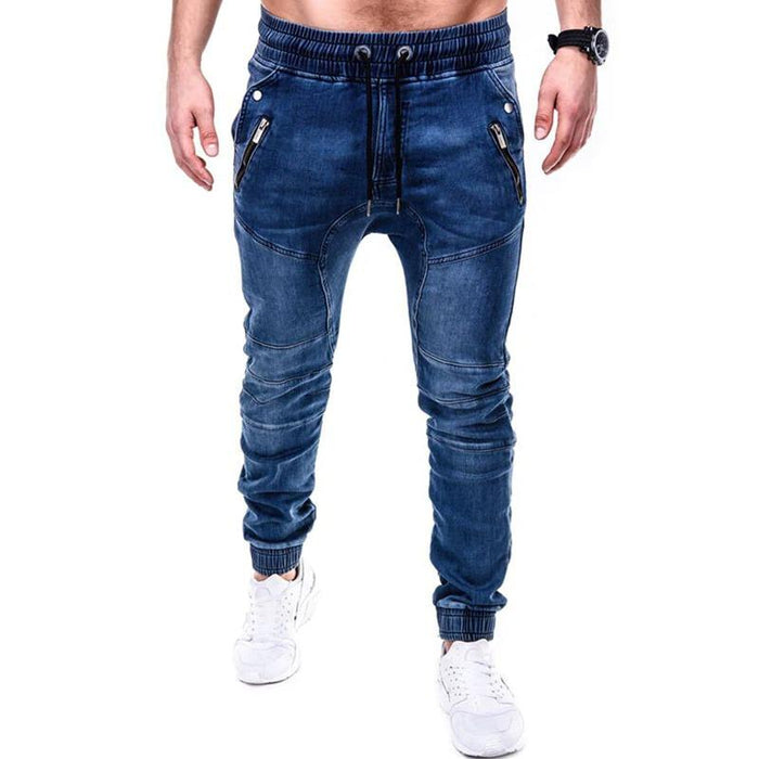 Men's Blue Zippered Street Jeans