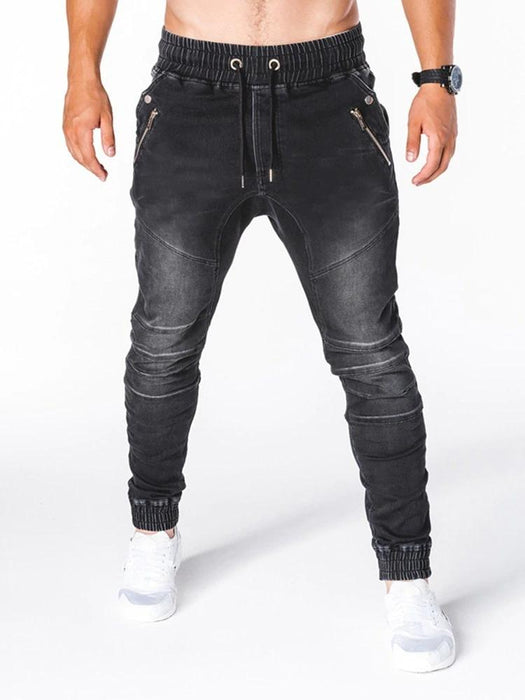 Men's Black Zippered Street Jeans