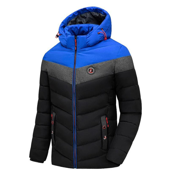 Blue Men's Hooded Puffer Jacket