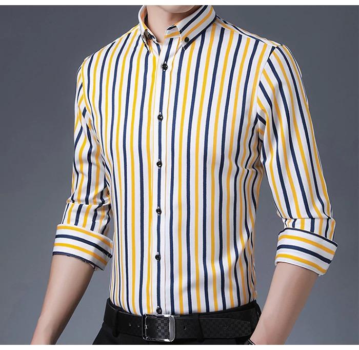 Men's Yellow Striped Dress Shirt