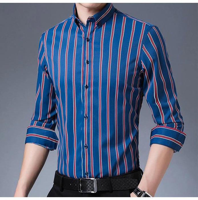 Men's Royal Blue Striped Dress Shirt