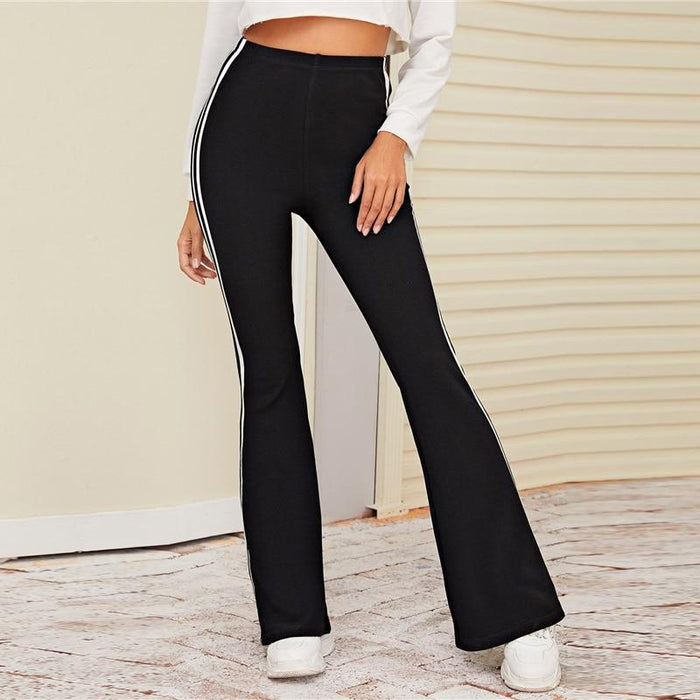 Black Striped Flare Leg Stretchy Pants